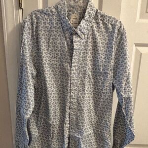 Men's Gap Lived-In L/S Blue & White Geometric Pattern Collared Shirt Size XL